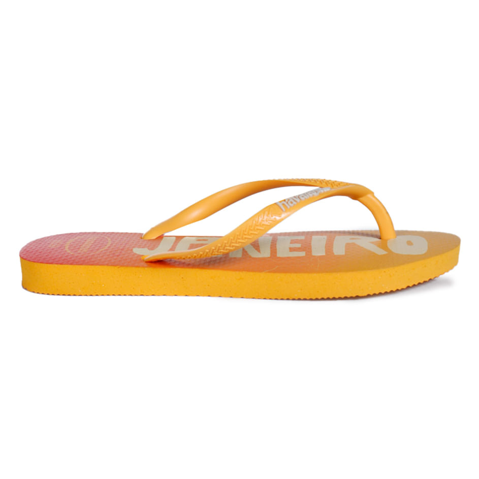 Vista lateral do chinelo Havaianas Slim Postcard mostrando sola e palmilha